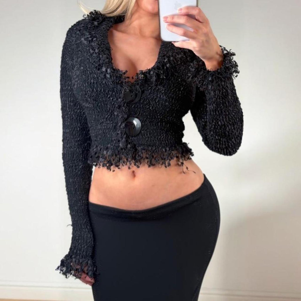 VINTAGE Black knit long sleeve cardigan top