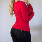 VINTAGE Red mesh long sleeve v neck blouse top