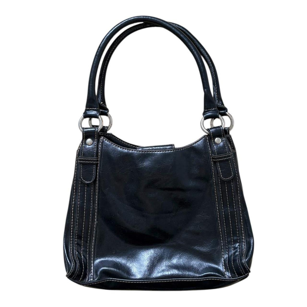 Black faux leather shoulder bag