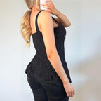 Vintage Black ruched strappy cami vest top