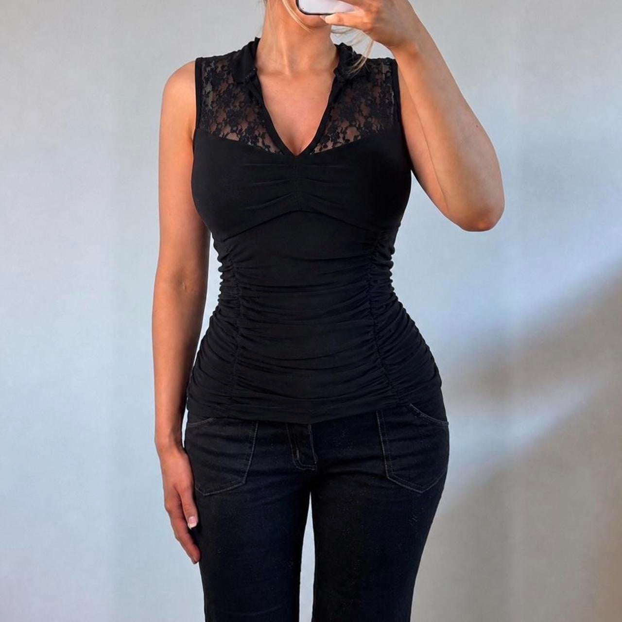VINTAGE black lace sleeveless blouse top