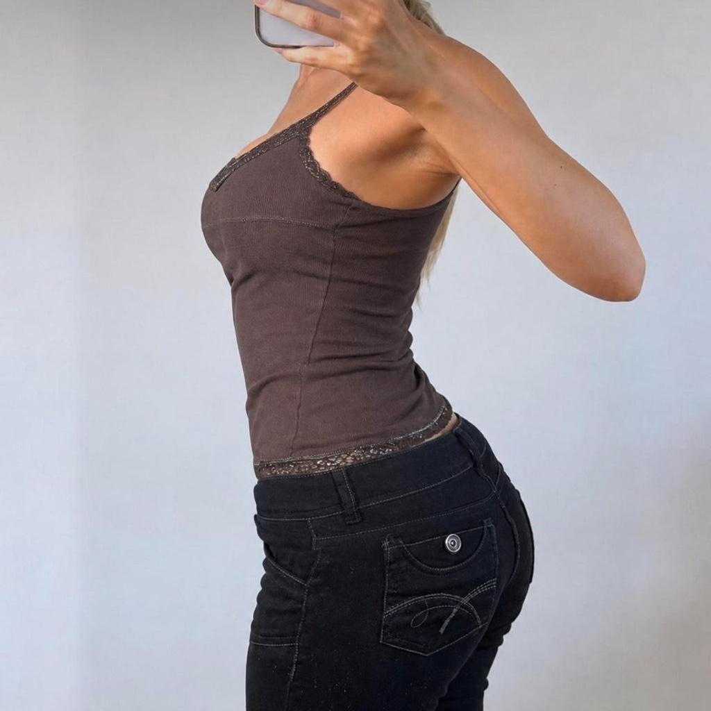 VINTAGE brown lace cami vest top