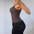 VINTAGE brown lace cami vest top