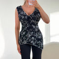 VINTAGE black White floral mesh tank top