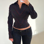 VINTAGE black & pink pinstripe shirt long sleeve top