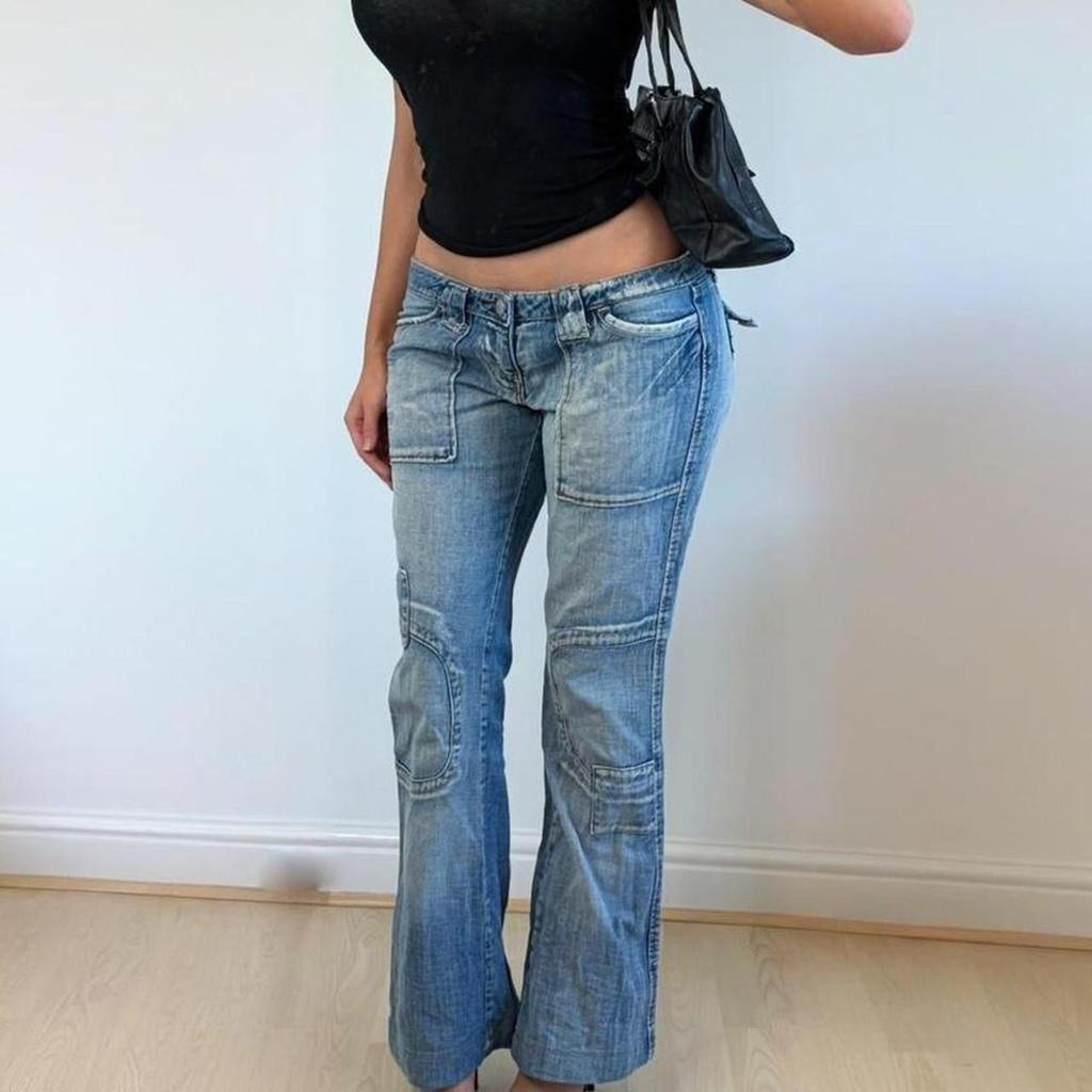 VINTAGE Blue low rise flared denim jeans