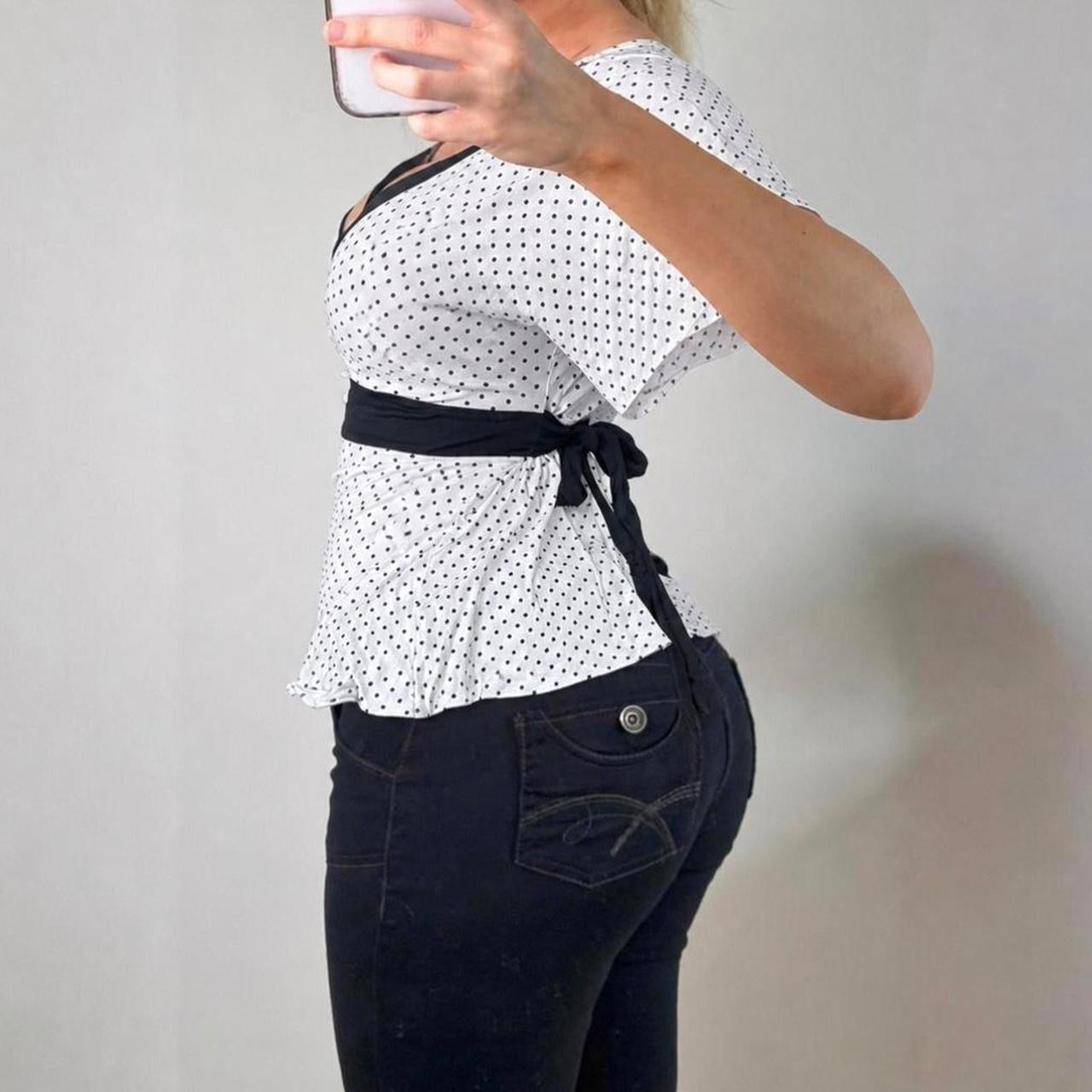 VINTAGE black & white polka dot tie top