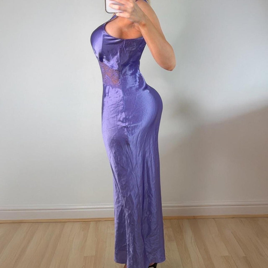 VINTAGE Purple satin slip gown maxi dress