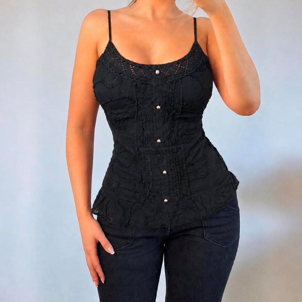VINTAGE black cotton cami top