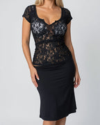 Vintage black lace Henley top