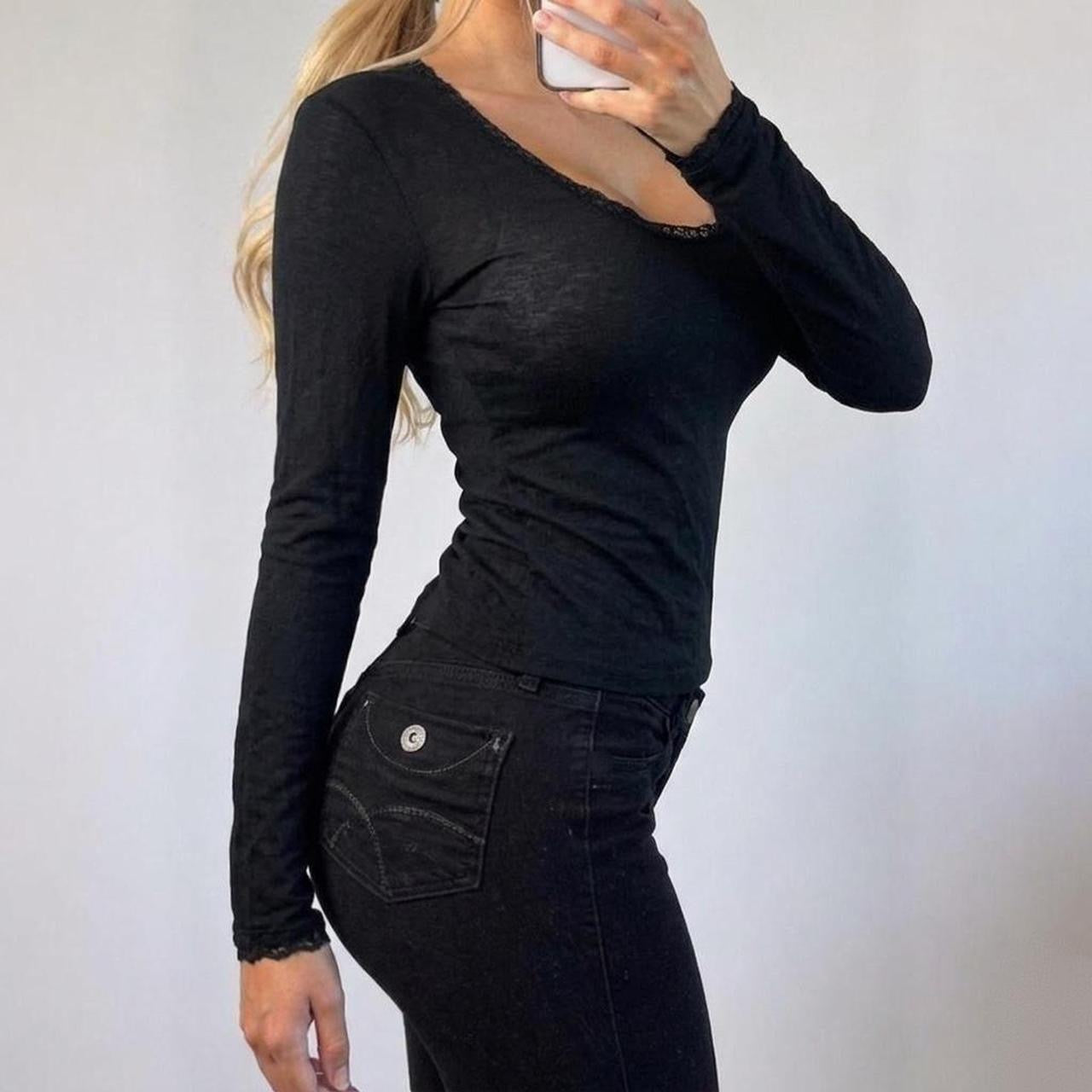 VINTAGE black long sleeve top lace trim