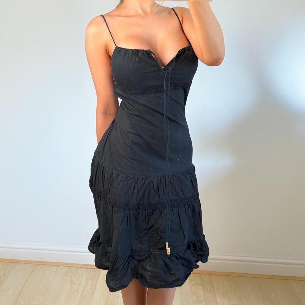VINTAGE black tiered maxi dress