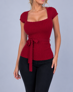 Vintage red short sleeve tie blouse top
