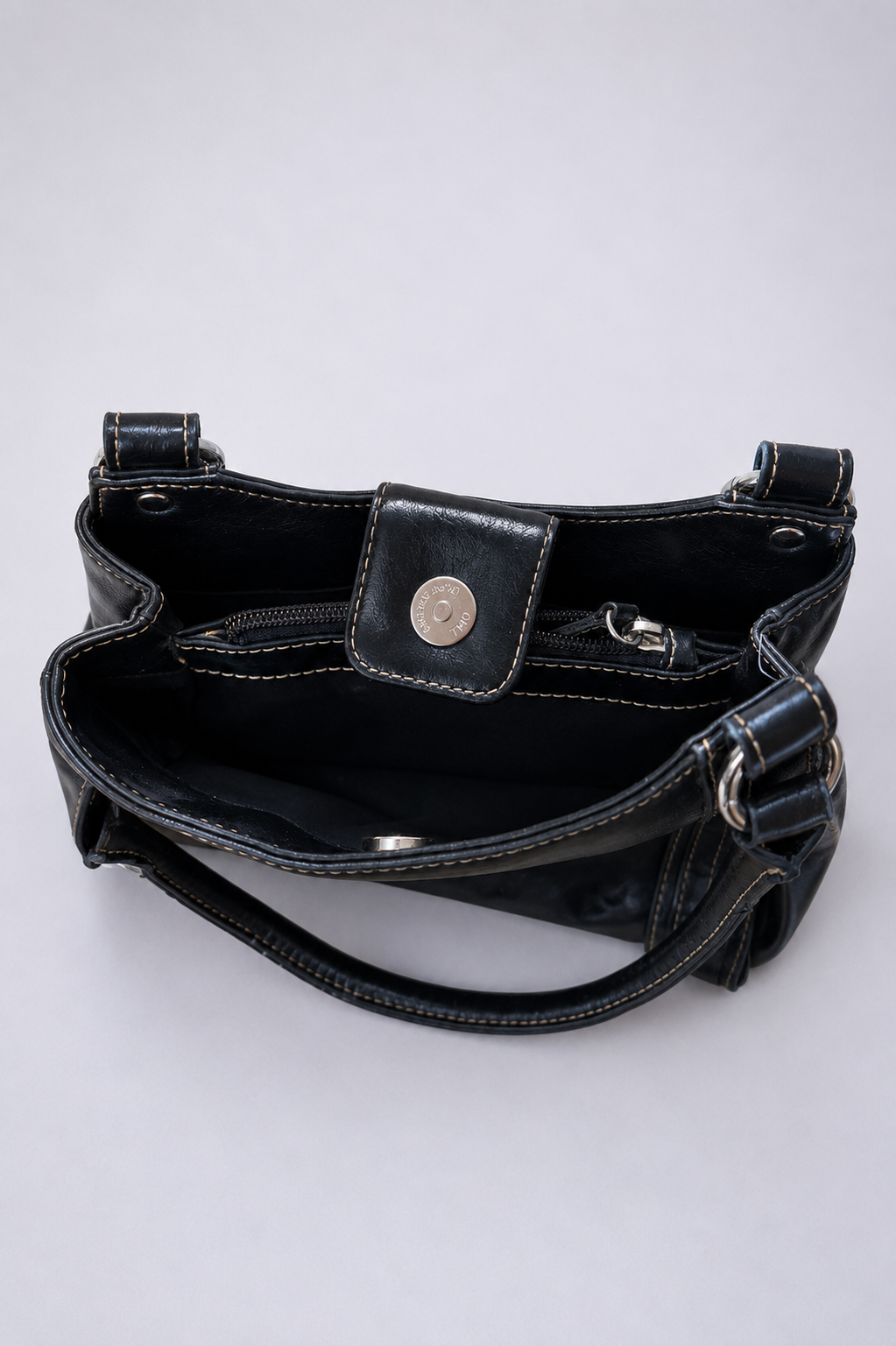 Black faux leather shoulder bag