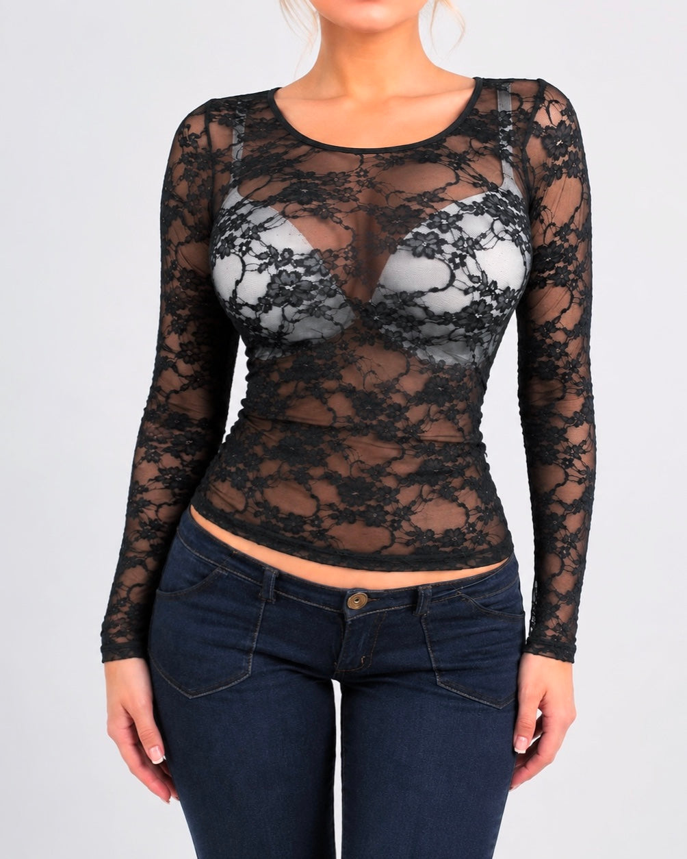 Vintage black lace long sleeve top