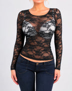 Vintage black lace long sleeve top
