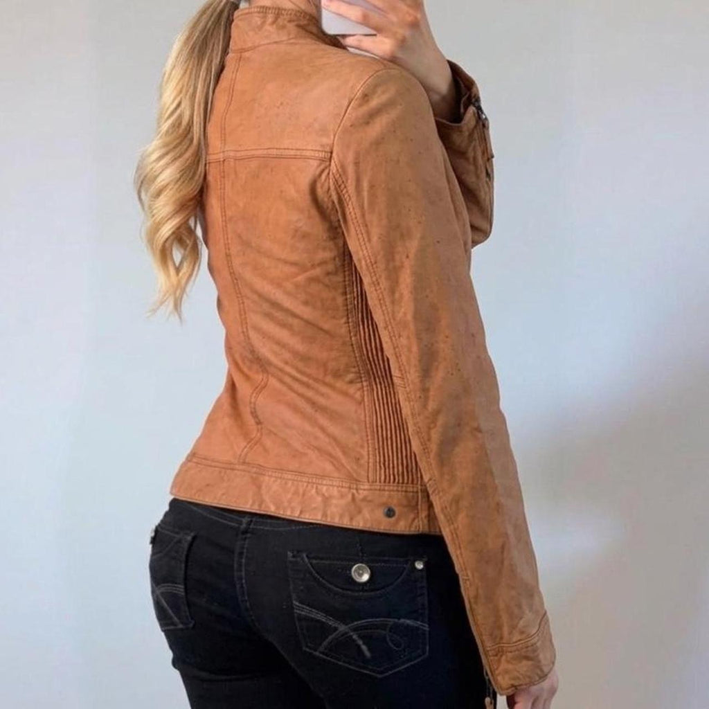 Orange biker leather jacket