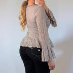 VINTAGE grey polkadot milkmaid blouse shirt top