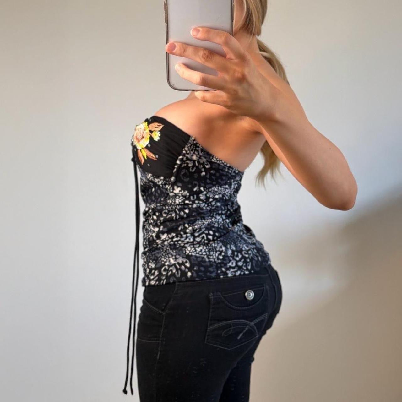 VINTAGE ruched black tankini strapless swimsuit corset top
