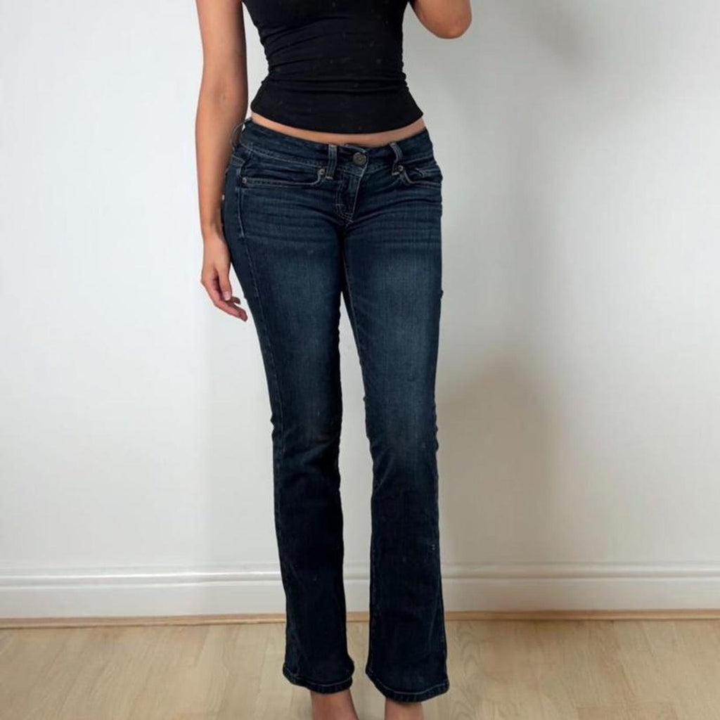 Blue low rise flared denim jeans