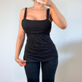 Vintage Black ruched strappy cami vest top