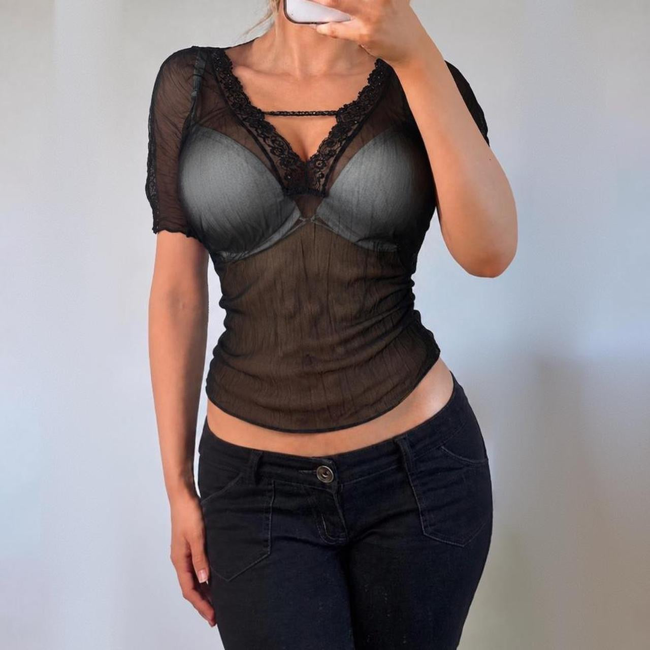 Black sheer blouse top