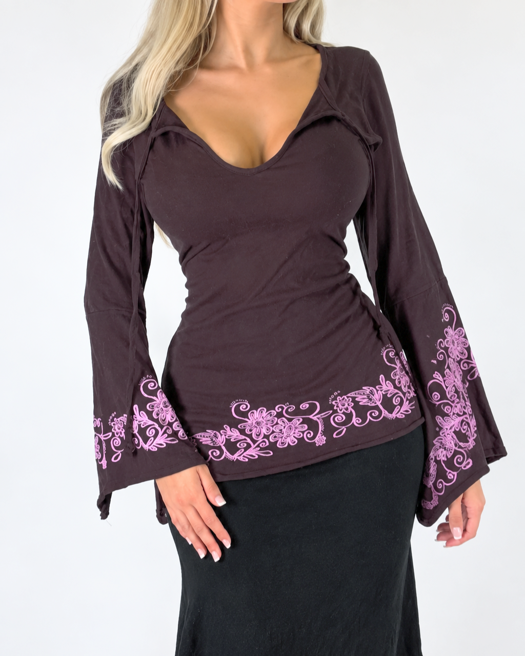 Vintage brown flared tie top
