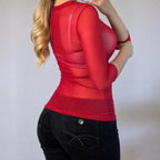 VINTAGE Red mesh long sleeve blouse top