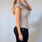 VINTAGE brown ruffle blouse top
