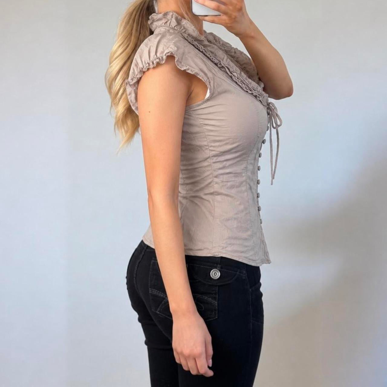 VINTAGE brown ruffle blouse top
