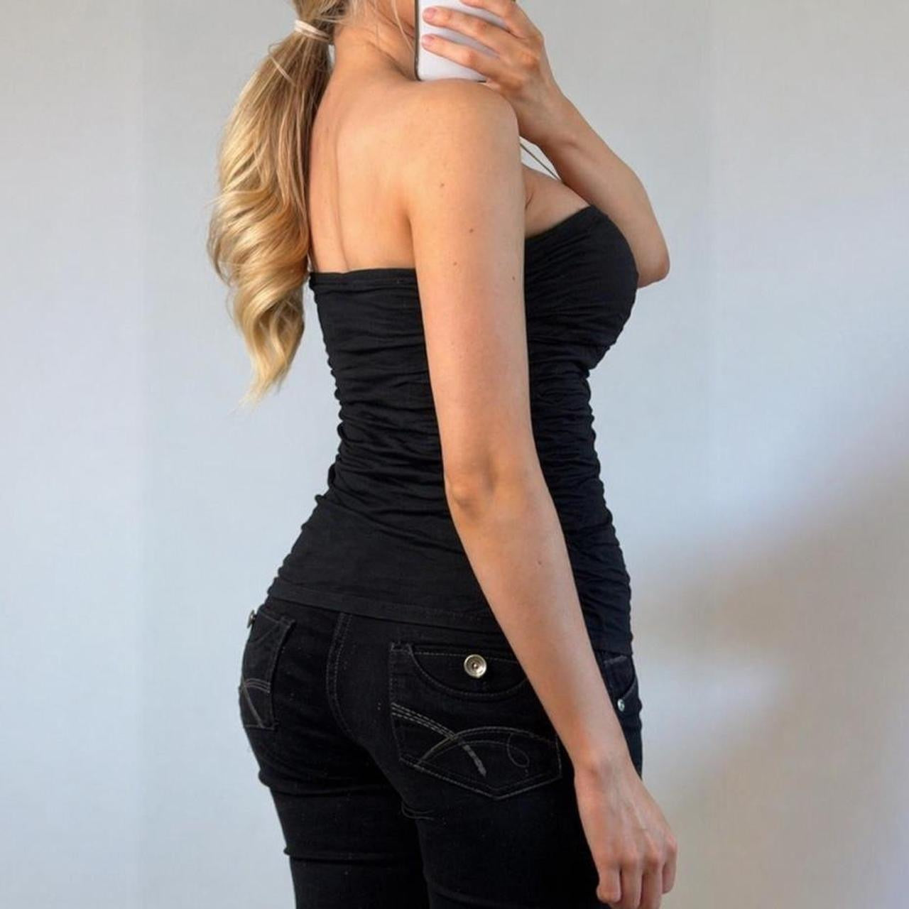 VINTAGE black ruched strapless corset top