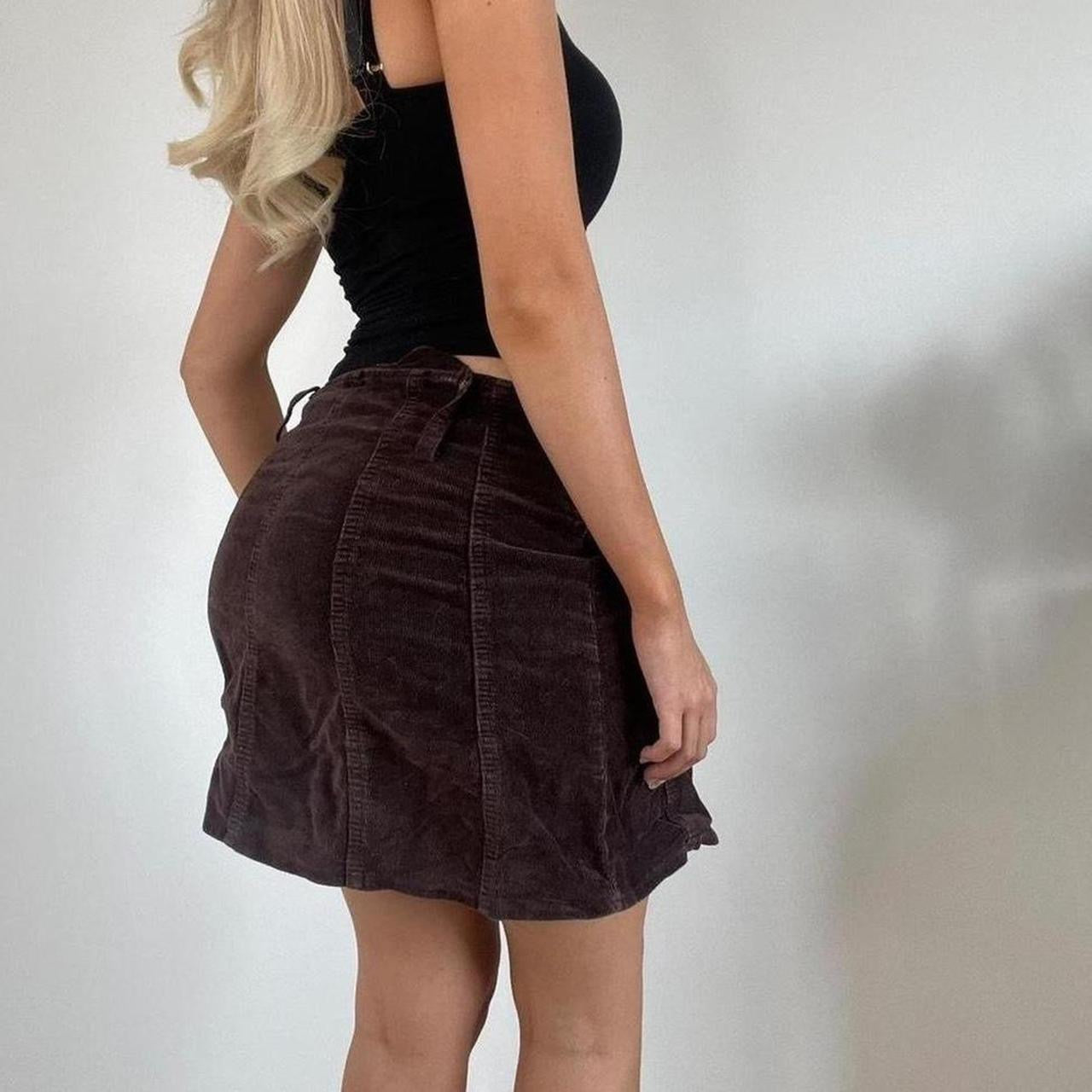 VINTAGE brown corduroy low rise flared mini skirt