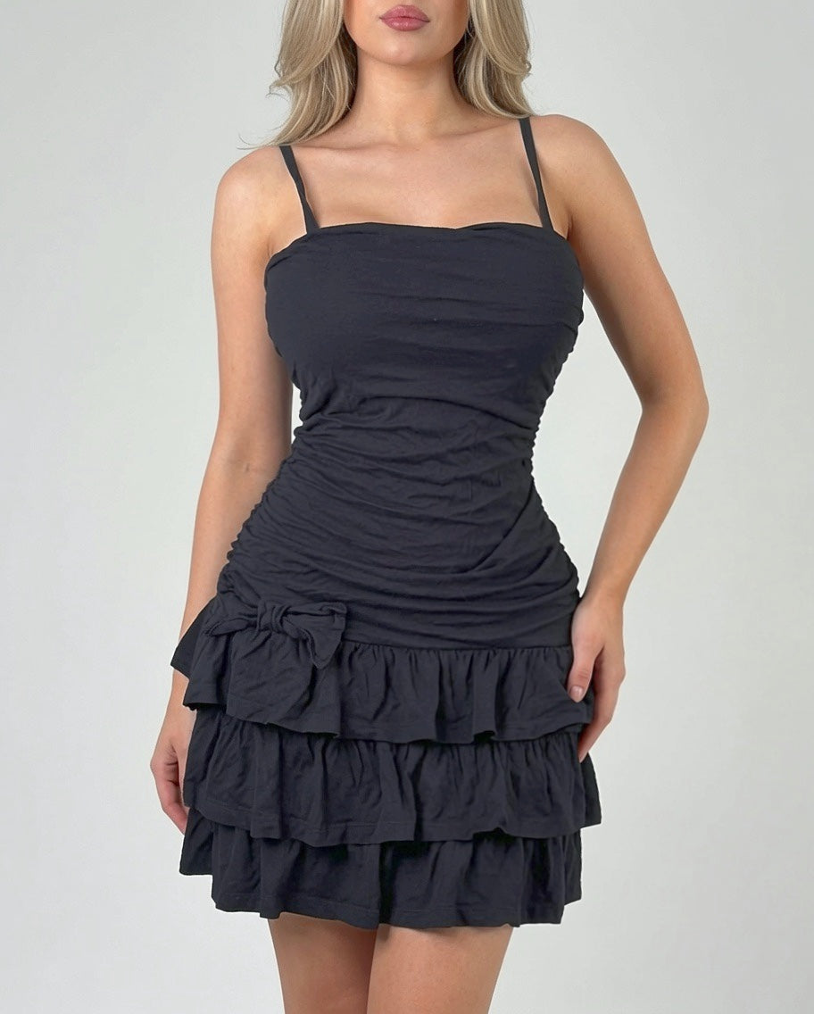 Vintage black ruffle mini dress