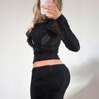 VINTAGE Black long sleeve ruffle blouse top