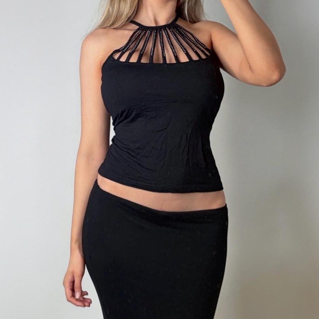 VINTAGE D&G black halterneck rhinestone top