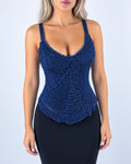Vintage navy blue crotchet cami vest top v neck