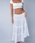 Vintage White low rise ruffle maxi skirt