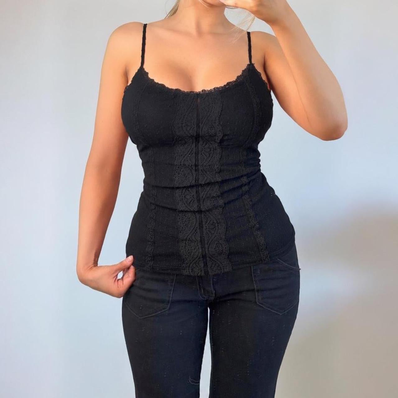 VINTAGE black lace cami vest top