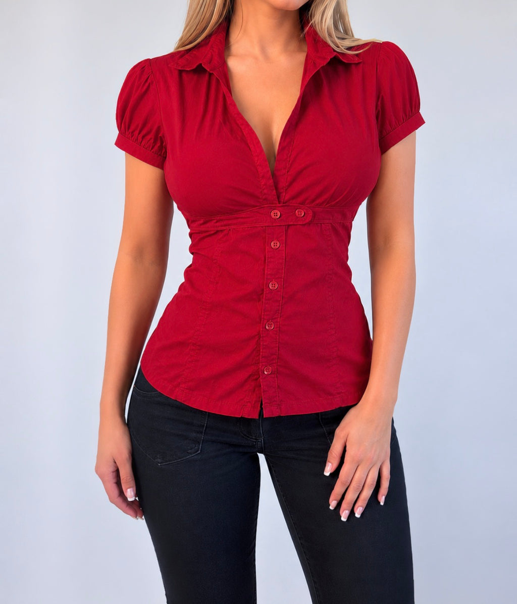 Red button blouse top