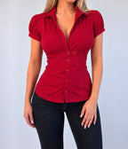 Red button blouse top
