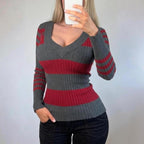 VINTAGE Red and grey striped jumper