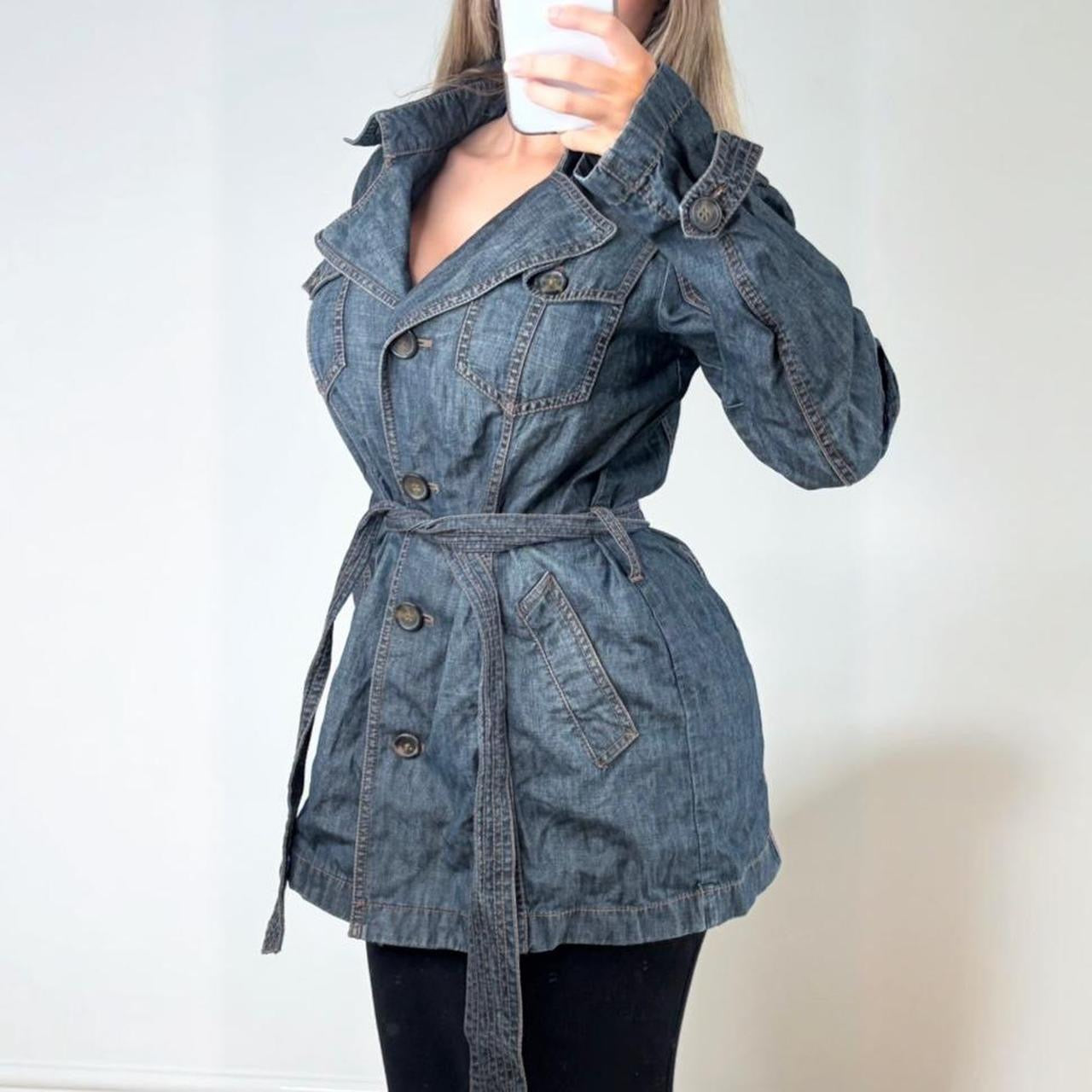 Blue denim trench coat
