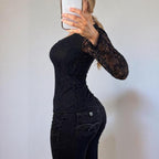 VINTAGE black lace long sleeve blouse top
