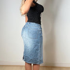 Blue denim midi skirt
