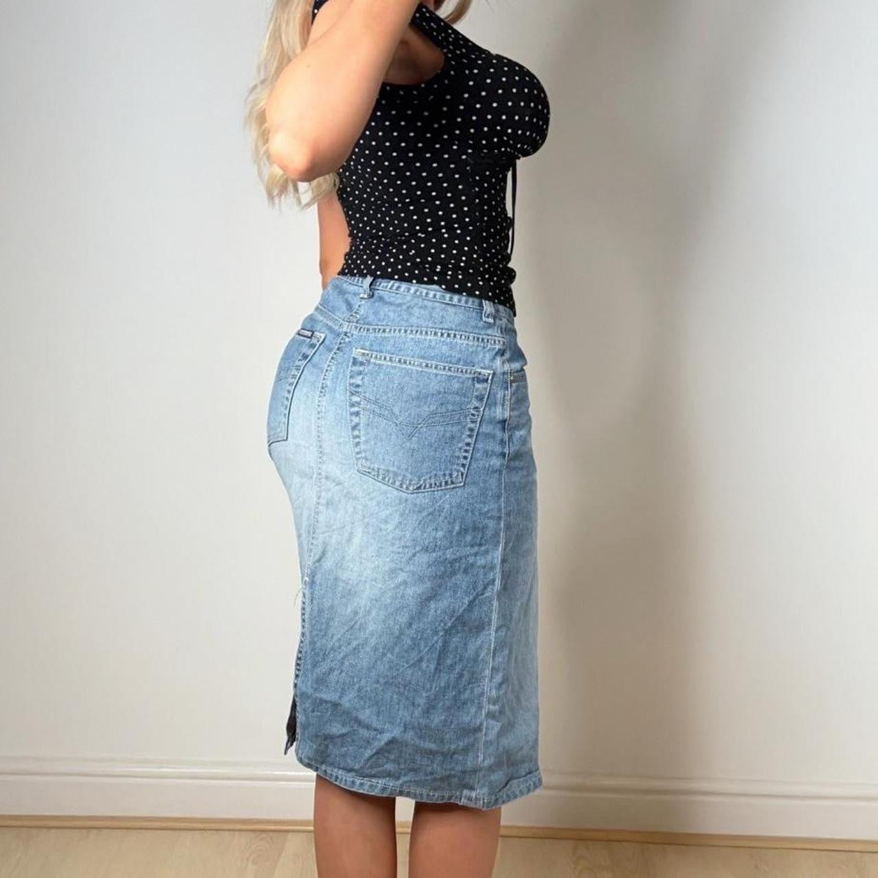 Blue denim midi skirt