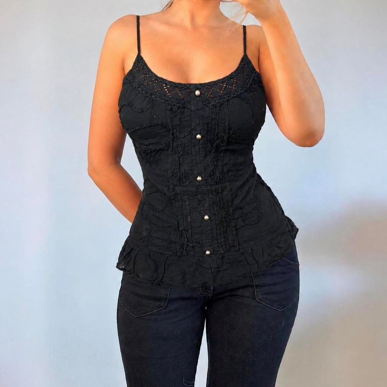VINTAGE black cotton cami top