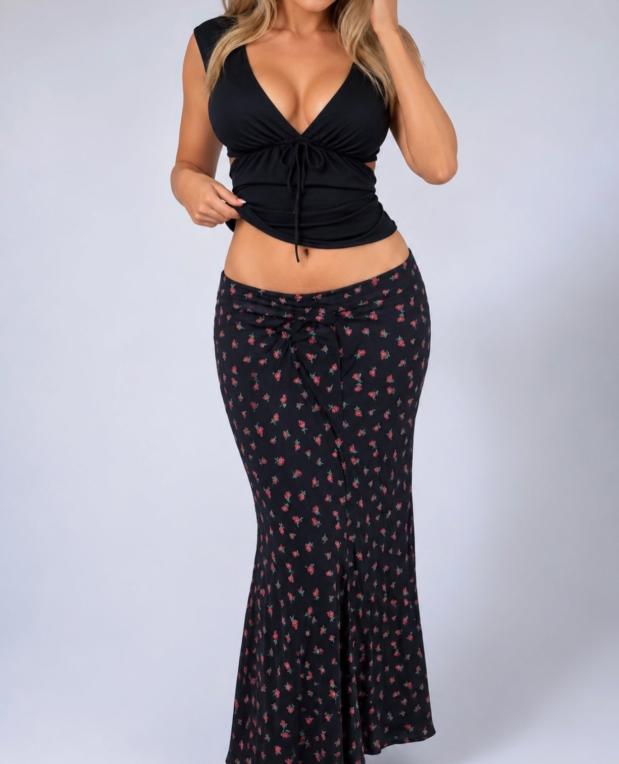 VINTAGE floral low rise maxi skirt
