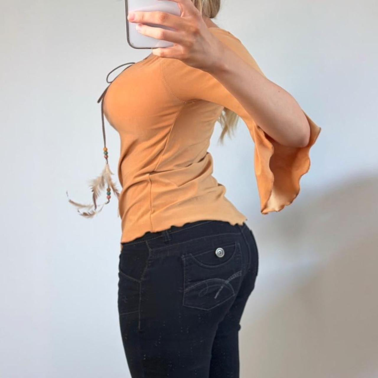 VINTAGE tan orange milkmaid blouse top
