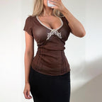 Vintage Brown lace blouse top