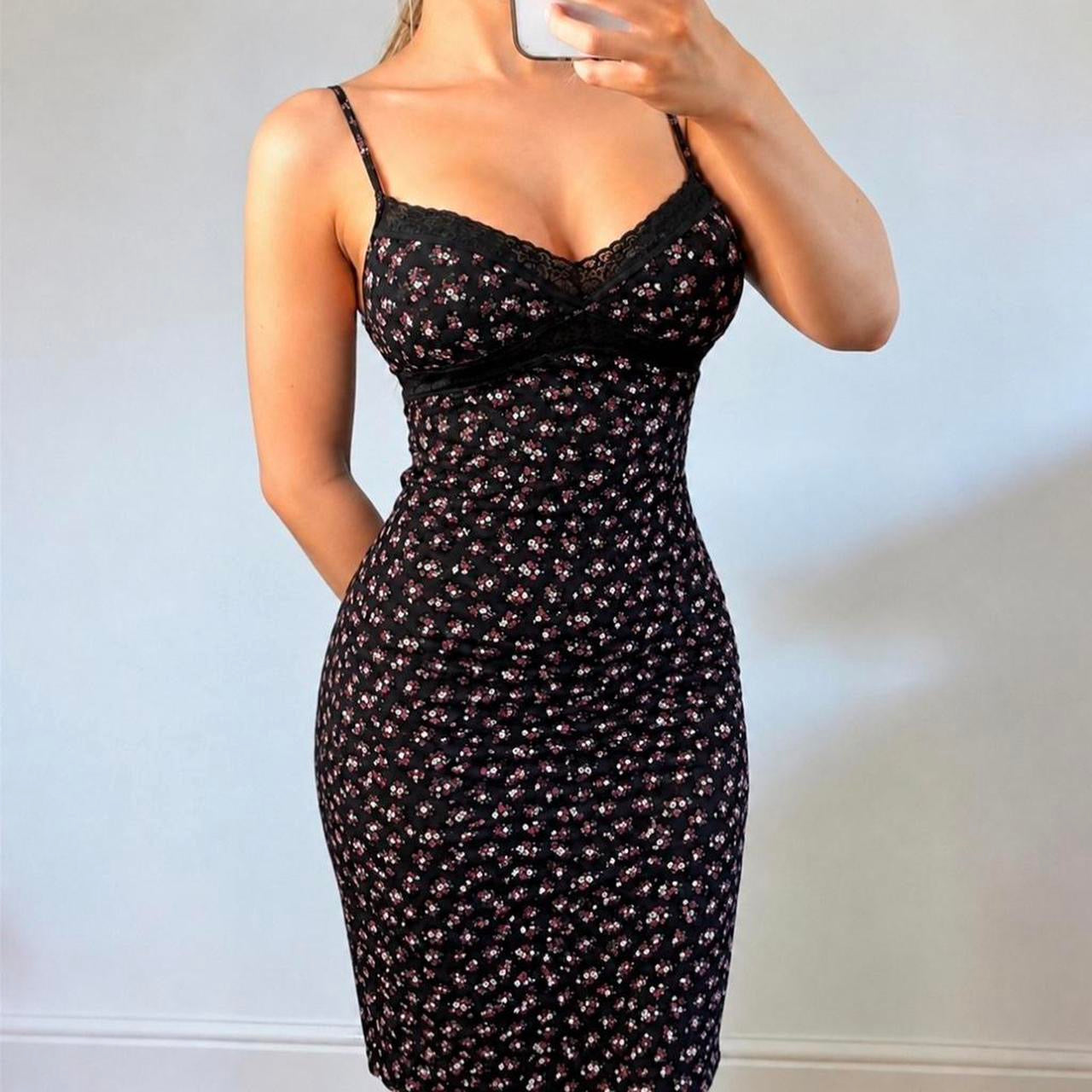 VINTAGE black and purple floral midi dress